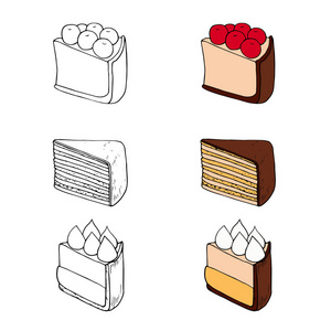 一套甜蛋糕, 不同的配料在两个样式。完美的菜单, 卡片, 纺织品, 食品包装设计
