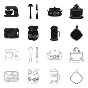 厨房和厨师标志的向量例证。库存厨房和家电矢量图标收藏
