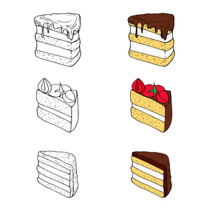 一套甜蛋糕, 不同的配料在两个样式。完美的菜单, 卡片, 纺织品, 食品包装设计