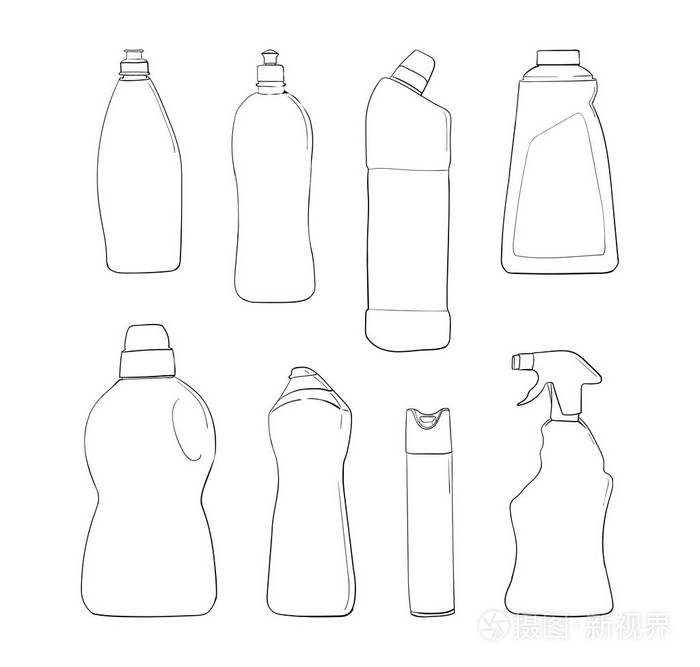 插画 洗涤剂瓶和化学品家用产品 矢量插图eps