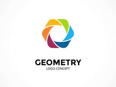 现代几何符号六边形徽标模板.现代矢量抽象圆圈创意符号或符号.