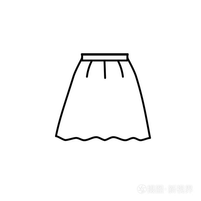 黑白插图女性休闲短裙。女性服装的矢量线图标。白色背景下的孤立物体