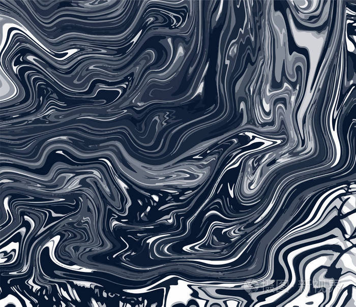 艺术插图.画的黑波.深灰色大理石纹理.装饰墙纸.手工制作的独特背景.