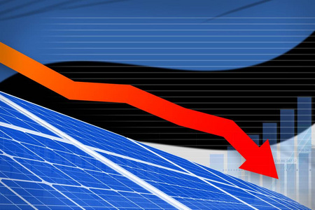 爱沙尼亚太阳能降低功率图表箭头向下可再生能源工业插图。 三维插图