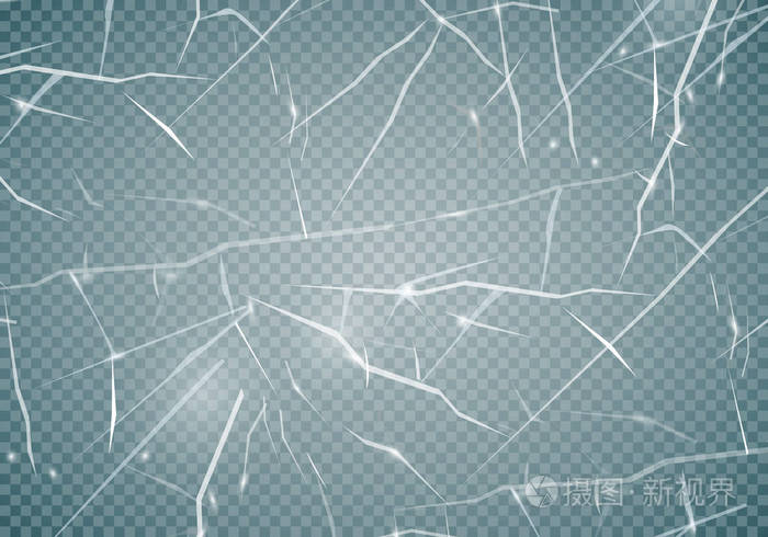 表面纹理在透明背景上分离的冰上开裂. 矢量插图eps10.