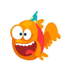 有趣的微笑的鱼在党的帽子, 小海洋生物的性格, 海洋主题设计元素可以