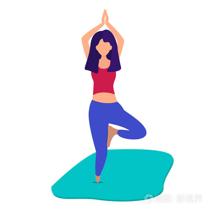 女孩正在做瑜伽的站立姿势. 矢量插图