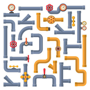 一组详细信息管道不同类型的集合。水管行业气阀施工的收集