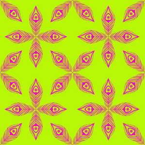 东方几何图案. 孔雀羽毛与眼民间艺术. 抽象装饰元素粉红色和绿色.