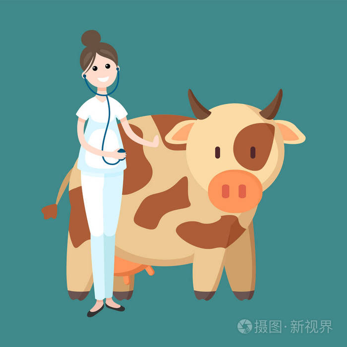 兽医牛牲畜关爱妇女在工作