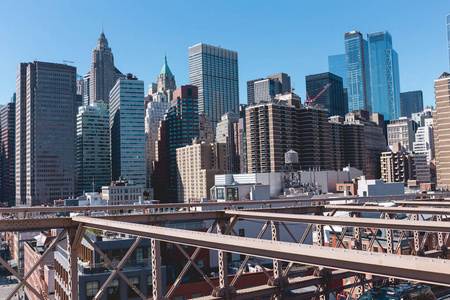 纽约布鲁克林大桥曼哈顿的城市景象
