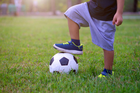 朋友女孩青少年踢足球足球父亲和儿子在公园中踢足球小孩子在公园的