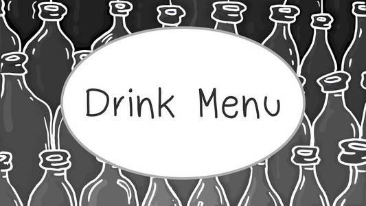 矢量模拟饮料菜单与瓶子图案黑板风格