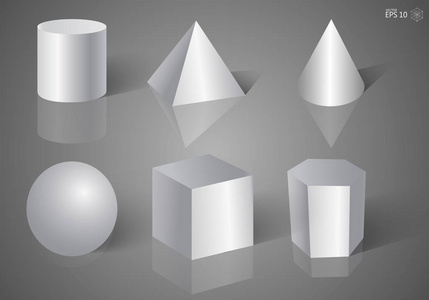 透明背景下教育插图的几何形状。 真实的白色基本三维形状矢量集。 矢量图eps10