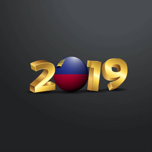 2019年带有列支敦士登国旗的金色排版。 新年快乐