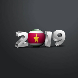 2019灰色排版与苏里南国旗。 新年快乐