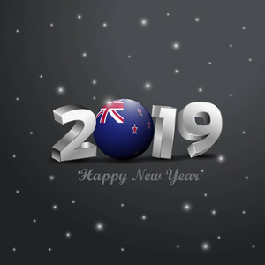 2019年新年快乐新西兰国旗排版。 抽象庆祝活动