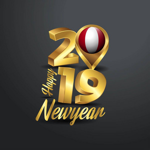 新年快乐2019黄金排版与秘鲁国旗位置别针。 国旗设计