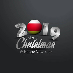 南奥斯塞蒂亚国旗2019年圣诞快乐排版。 新年抽象庆祝活动
