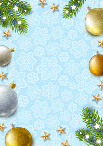 带有节日装饰的蓝色背景圣诞贺卡