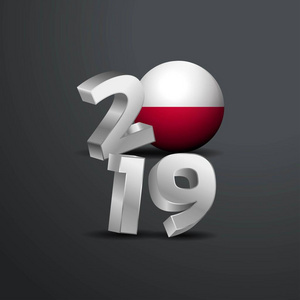 2019年灰色排版与波兰国旗。 新年快乐