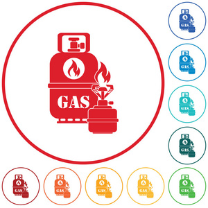 带有气瓶图标的野营炉。 矢量插图