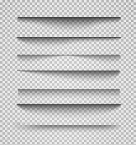 矢量阴影被隔离。 页面分隔器与透明阴影隔离。 一组阴影效果。 透明阴影逼真插图