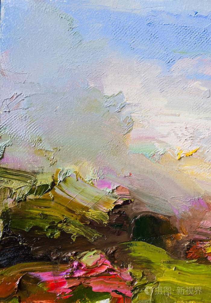 抽象的艺术背景五颜六色明亮的纹理当代艺术油画在画布上艺术品的碎片