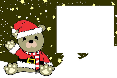 可爱的婴儿泰迪熊卡通圣诞画框架背景卡矢量格式，非常容易编辑