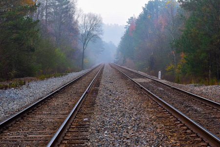 火车轨道上的雾图片