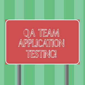 编写文本 qa 团队应用程序测试。概念意思问题和答案使软件测试空白矩形户外彩色路标照片与两腿和轮廓