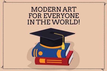 为世界上的每一个人写书写现代艺术的文字。概念意思传播创造力到其他显示颜色毕业帽与 tassel 3d 学术帽照片休息在书籍