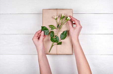 s hands, copy space. Holiday background. Flat lay, top view. Gif