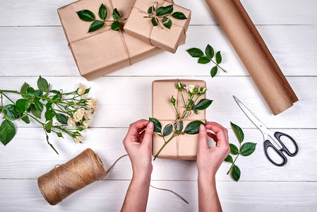 s hands, copy space. Holiday background. Flat lay, top view. Gif