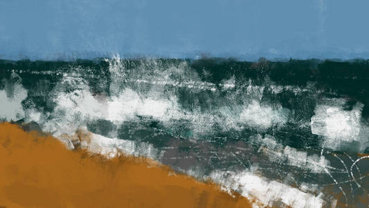 笔触式数字艺术中抽象海岸的绘画