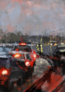 城市概念中抽象汽车的绘画数字艺术