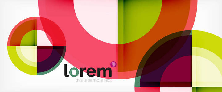 现代几何圆抽象背景彩色圆形，阴影效果矢量插图