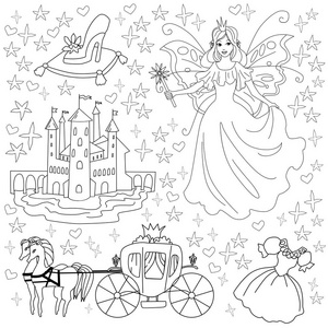 公主,城堡和马车的向量例证照片