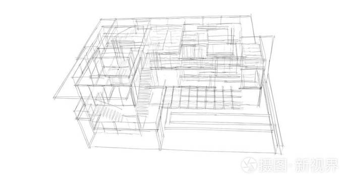 房屋概念草图3D插图