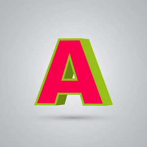 西瓜3D矢量字母大写。 红色字体，有光泽的绿色边框，白色背景隔离的光反射。