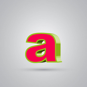 西瓜3D矢量字母小写。 红色字体，有光泽的绿色边框，白色背景隔离的光反射。
