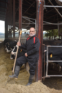 一个有奶牛的农民的肖像