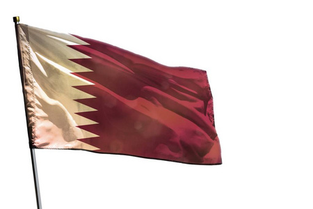 飘扬的卡塔尔国旗孤立在白色背景上.照片
