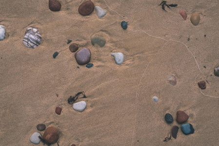 散落在沙滩上的彩色卵石