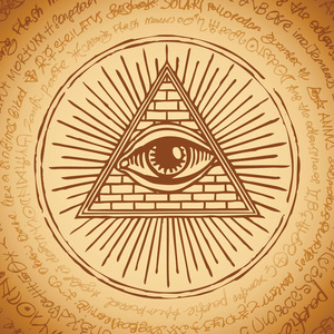 都看到眼睛在三角形金字塔内. 符号全知. 发光三角洲.