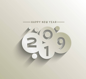 新年快乐2019文本剥离纸设计模式矢量插图。