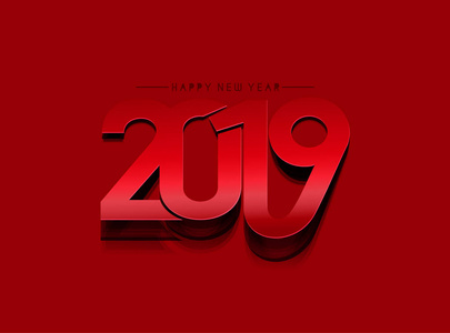 新年快乐2019文本剥离纸设计模式矢量插图。