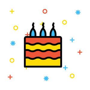 带有蜡烛平面样式图标的生日蛋糕，矢量插图