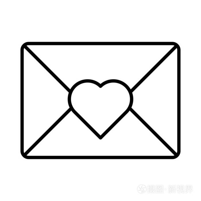 浪漫信封平面样式图标,矢量插图,情人节概念插画-正版商用图片15r05k