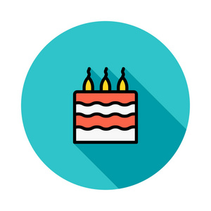 带有蜡烛平面样式图标的生日蛋糕，矢量插图